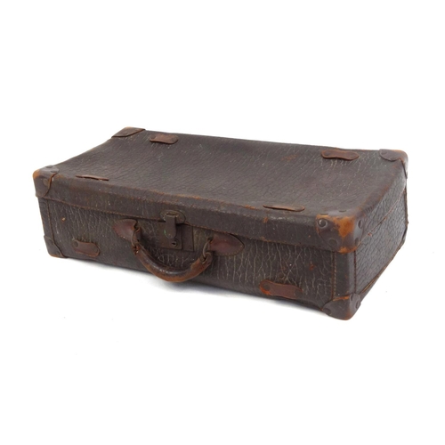 2063A - Vintage Elephant hide suitcase with carrying handle, 68cm wide