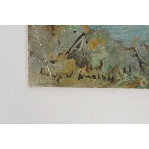 2250 - Unframed oil onto canvas board view of a sea scape, bearing a signature Charles W Simpson, 40cm x 30... 