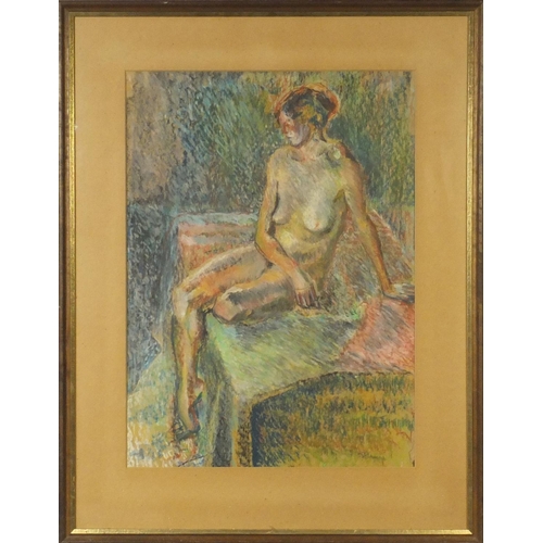 2402 - Phylhis E Adams - Pastel study of a seated nude female, bearing a signature, mounted and gilt framed... 