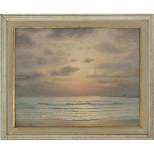 2343 - Oil onto board view of a sunlit seascape, bearing a signature Charles D Tracy, mounted and framed, 5... 