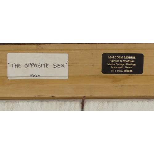 2092 - Malcolm Morris - Oil onto canvas titled 'The Opposite Sex', framed, labels to the reverse, 122cm x 9... 