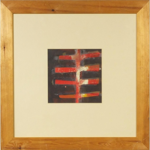 2249 - Anne Gibbs - Monoscreen print abstract composition, mounted and framed, labels to the reverse, 18cm ... 