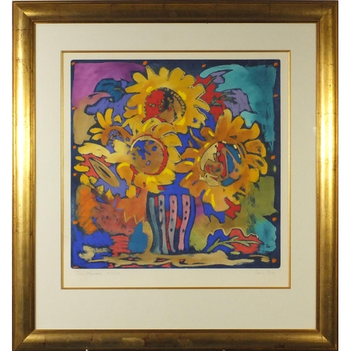 2125 - Simon Ball - Limited edition pencil signed coloured print, titled 'Sunflowers' 27/350, mounted and c... 