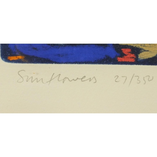 2125 - Simon Ball - Limited edition pencil signed coloured print, titled 'Sunflowers' 27/350, mounted and c... 