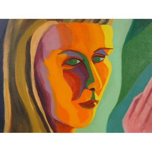 15 - A Pettit - Colour field Neo abstract portrait, oil on board titled 'Jenny', contemporary framed, 60c... 