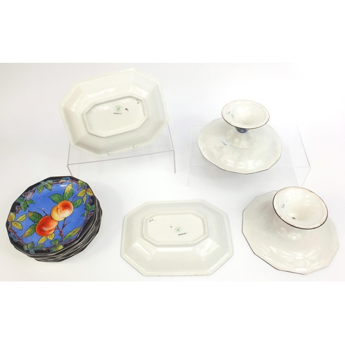 2255 - Group of Art Deco Wedgwood imperial porcelain, peaches pattern dessert service, including plates and... 