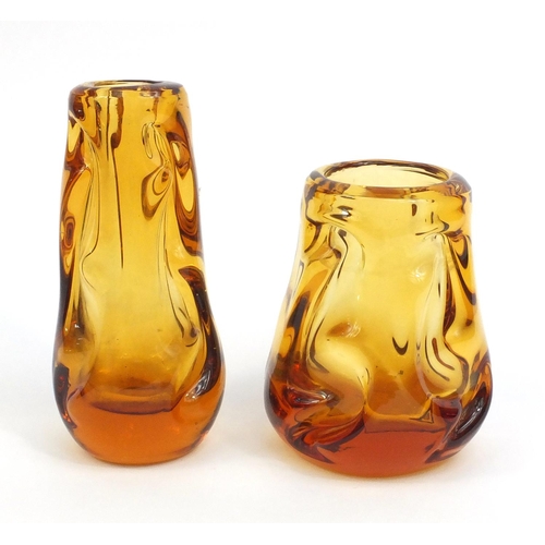 2314 - Two Whitefriars amber glass vases, the tallest 19cm high