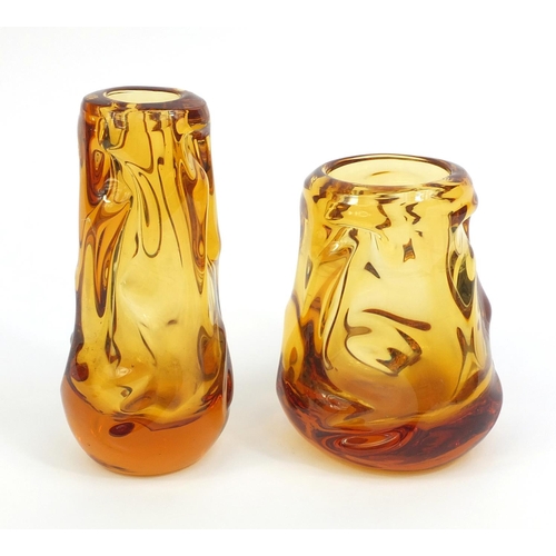 2314 - Two Whitefriars amber glass vases, the tallest 19cm high