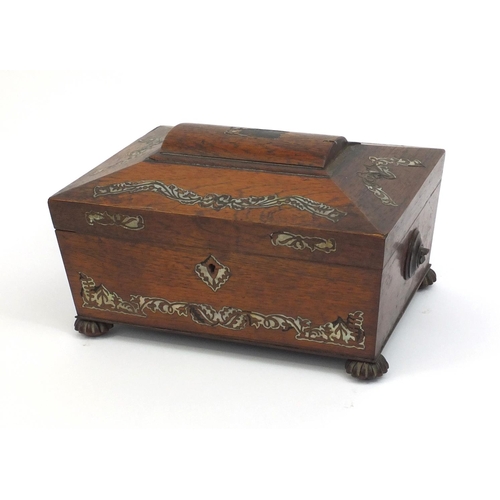 2161 - Victorian rosewood casket with Mother of Pearl inlay, 16cm high x 32cm wide x 23cm deep