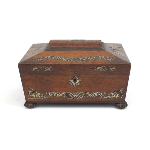 2161 - Victorian rosewood casket with Mother of Pearl inlay, 16cm high x 32cm wide x 23cm deep
