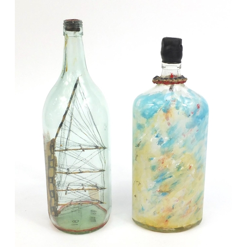 2167 - Two vintage ships in glass bottles, the longest 32cm long