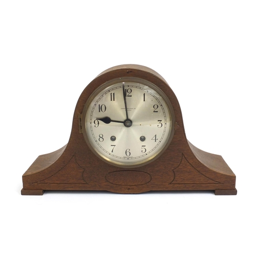 2335 - James Walker Ltd. of London mantle clock with silvered dial, 22cm high