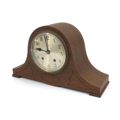 2335 - James Walker Ltd. of London mantle clock with silvered dial, 22cm high