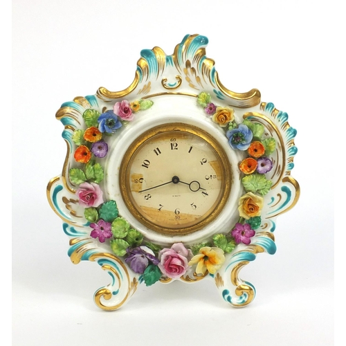 2338 - Coalport hand painted mantle clock with Smiths 8 day movement and floral decoration, factory marks t... 