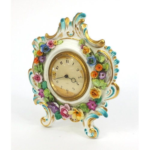 2338 - Coalport hand painted mantle clock with Smiths 8 day movement and floral decoration, factory marks t... 