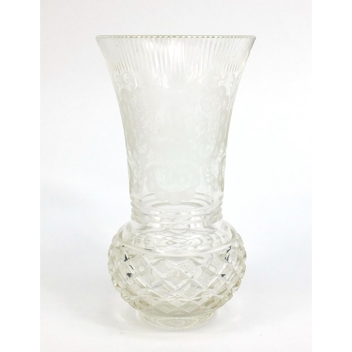 2316 - Good quality Victorian cut glass vase with etched decoration, 21cm high