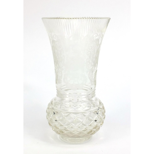 2316 - Good quality Victorian cut glass vase with etched decoration, 21cm high