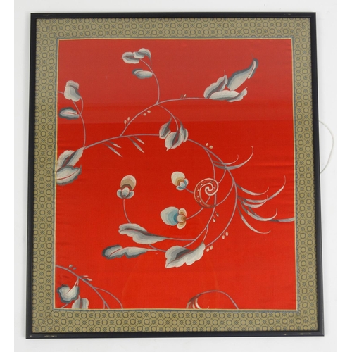 49 - Oriental tapestry silk floral panel, 72cm x 65cm excluding the frame