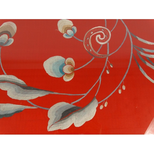 49 - Oriental tapestry silk floral panel, 72cm x 65cm excluding the frame