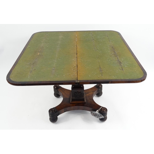 1 - Early Victorian rosewood folding card table, 75cm high x 96cm wide x 48cm deep (folded)