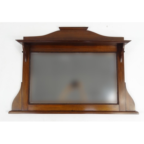 11 - Arts & Crafts bevelled edge over mantle mirror, 73cm high x 106cm wide