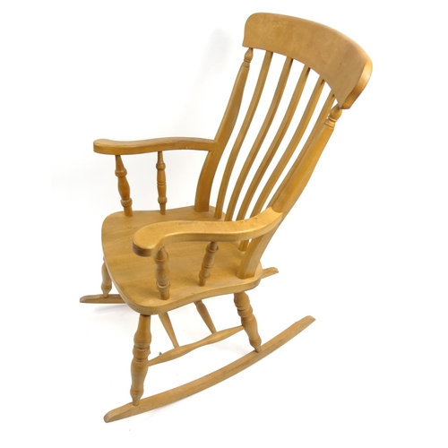 54 - Light wood slat back rocking chair