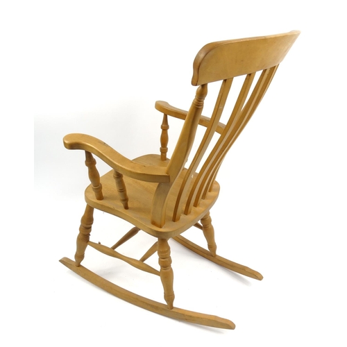 54 - Light wood slat back rocking chair