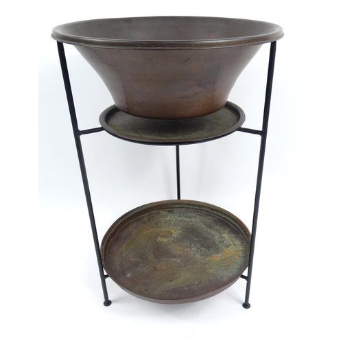 23 - Copper wash stand with lift off bowl and tray, 76cm high x 50cm in diameter