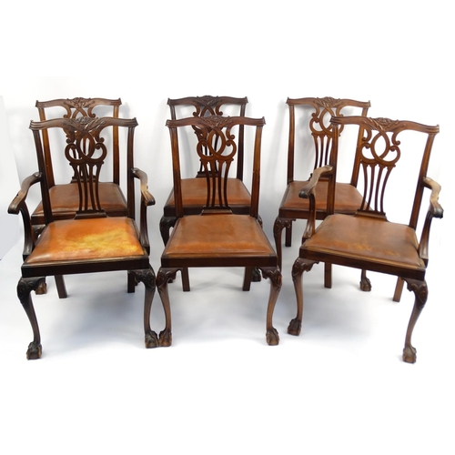 6 - Victorian mahogany wind out dining table with extra leaf, and six chairs including two carvers, all ... 