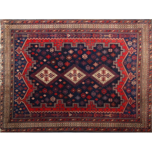 2020 - Rectangular Middle Eastern rug with geometric border and central filled, 223cm x 173cm