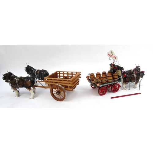 2267 - Group of four shire horse including two with pulling carts, including Sylvac examples, the tallest 2... 