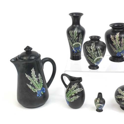 2221 - Group of Shelley vases and jugs decorated with lucky heathers, each with factory marks to the base, ... 