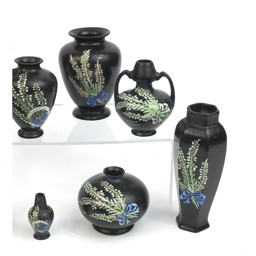 2221 - Group of Shelley vases and jugs decorated with lucky heathers, each with factory marks to the base, ... 