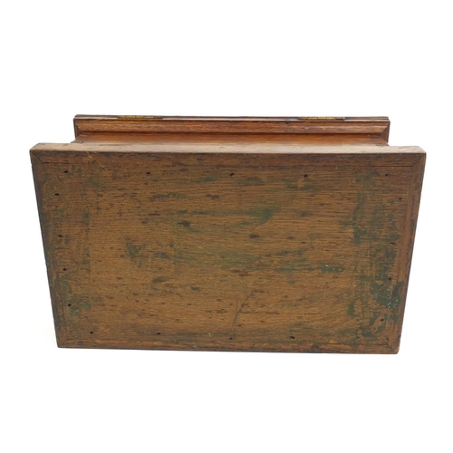 2179 - Oak casket with hinged lid, carrying handles and fitted interior, 17cm high x 36cm wide x 21cm deep