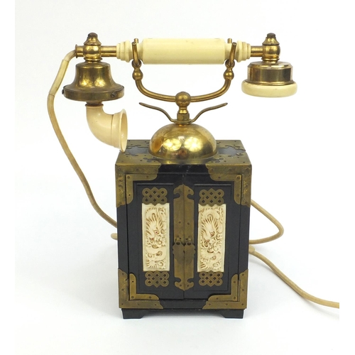 2159 - Vintage Oriental lacquered dial telephone, 32cm high