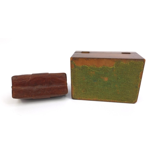 2181 - Victorian inlaid walnut box with hinged lid and Mother of Pearl Cartouche, together with a vintage s... 