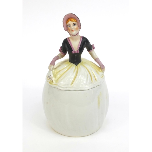 2140 - Art Deco Carlton Ware crinoline lady powder pot and cover, factory marks to the base, 20cm high