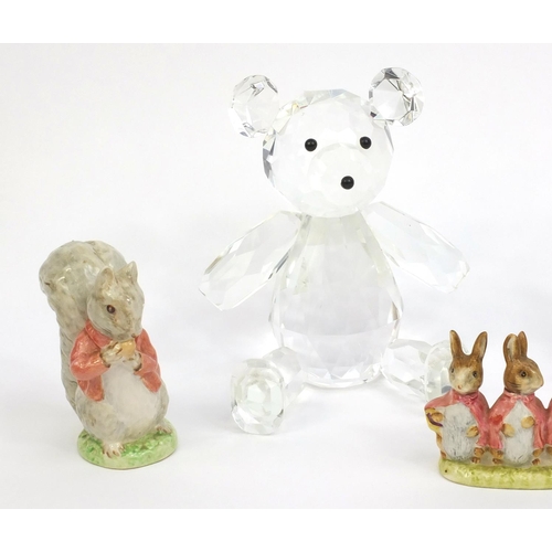 2141 - Two Royal Albert Beatrix Potter figures together with a Beswick example and two Swarovski crystal st... 