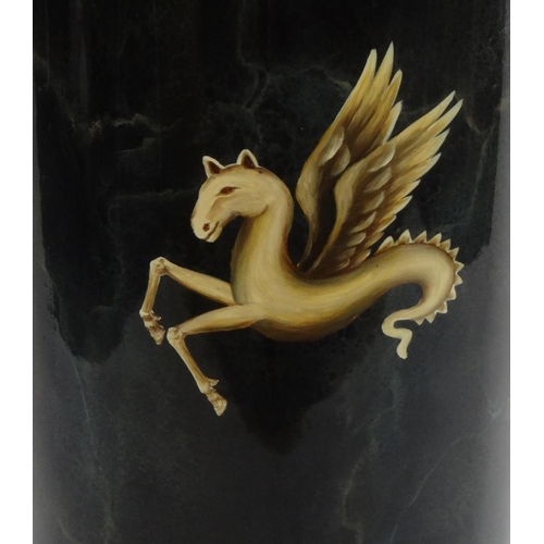 2042 - Marble effect pedestal decorated with Pegasus, 112cm high