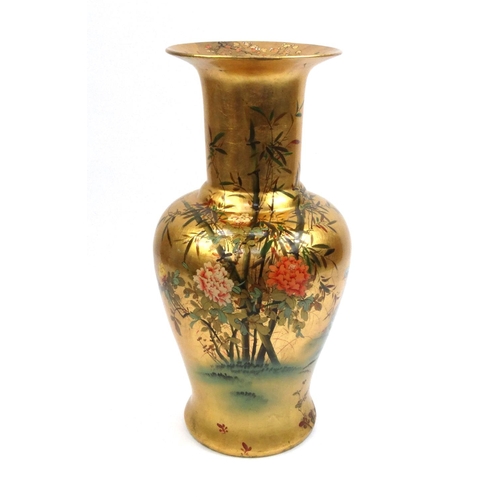 2038 - Chinese porcelain floor standing vase decorated with birds of paradise amongst flowers and foliage, ... 