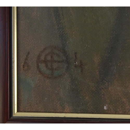 2300 - Oil onto board abstract composition of two figures, bearing a monogram and dated '64, framed, 60cm x... 