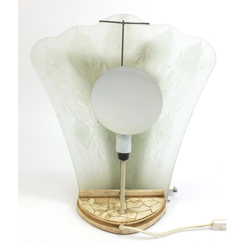 2213 - Figural Art Deco style lamp with glass shade, 45cm high