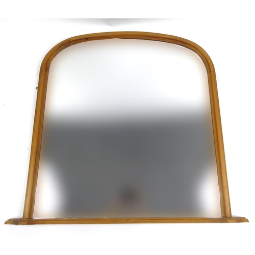 28 - Pine framed over mantel mirror, 115cm high x 124cm wide
