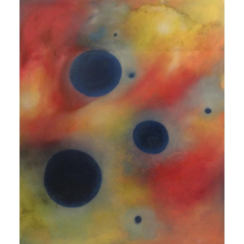 2301 - Oil onto canvas abstract composition of the solar system, framed, 127cm x 101cm excluding the frame