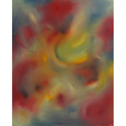 2302 - William Gill - Oil onto canvas abstract composition titled 'Cosmic Swirl', label to the reverse with... 