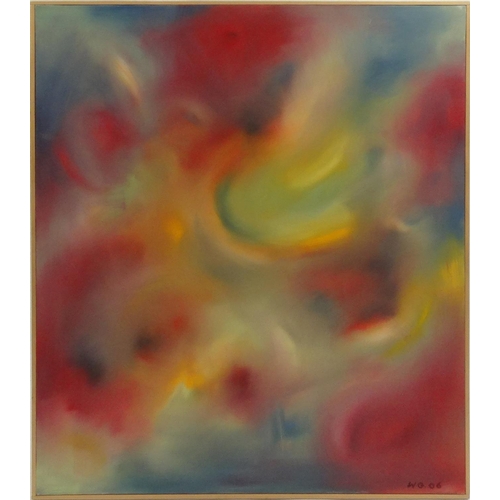 2302 - William Gill - Oil onto canvas abstract composition titled 'Cosmic Swirl', label to the reverse with... 