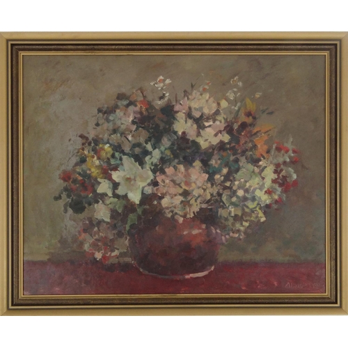 2216 - Adam Potgieter - Oil onto board view of still life, framed, together with an Adam Potgieter exhibiti... 