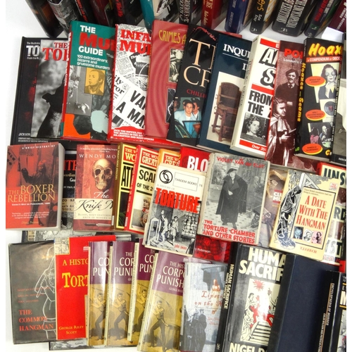 2200 - Large collection of hard and soft back crime torture and punishment books, including Real Crime Scen... 