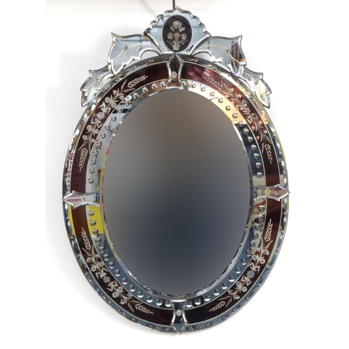 2028 - Oval Venetian style mirror with bevel plates, 82cm high