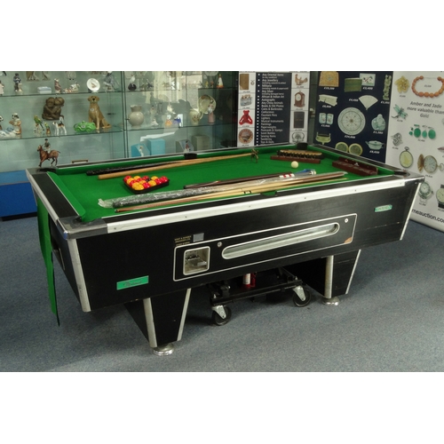 2022 - Superleague Diplomat full size pool table, with cues, score board, hydraulic trolley and accessories